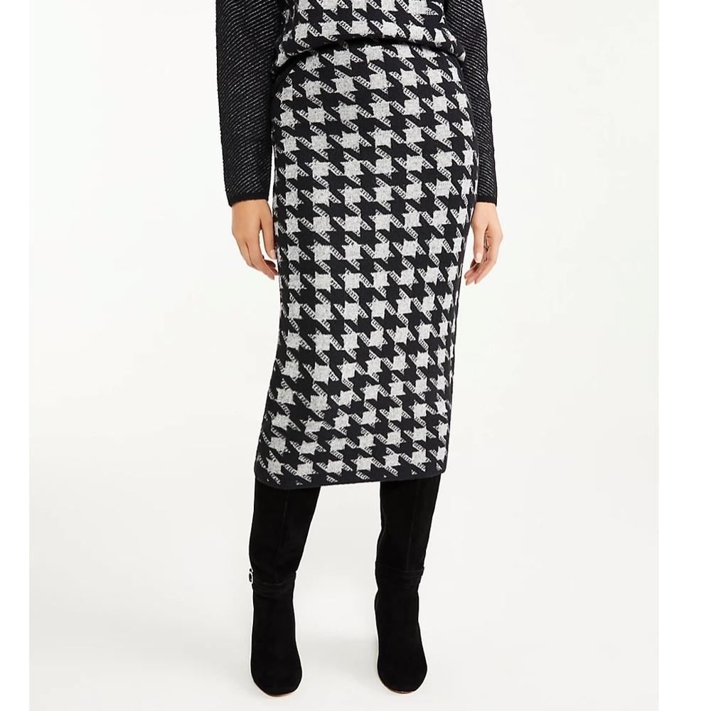 Ann Taylor Petite Houndstooth Jacquard Sweater Pencil Skirt Small Winter White